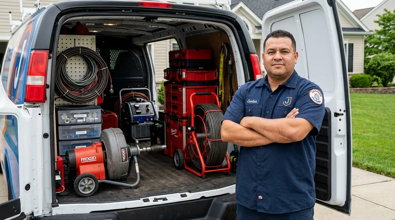 Professional drain cleaning equipment and Johns Plumbing LLC plumber in Nelsonville