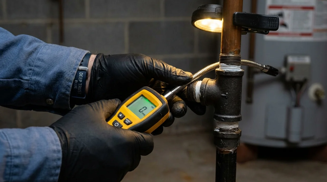 Gas leak detection with electronic sniffer by Johns Plumbing LLC in Nelsonville