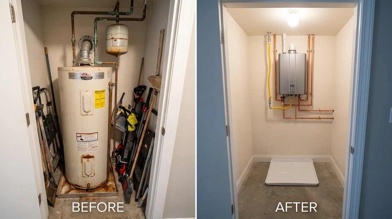 Tank water heater versus wall-mounted tankless unit comparison for Nelsonville, OH homeowners