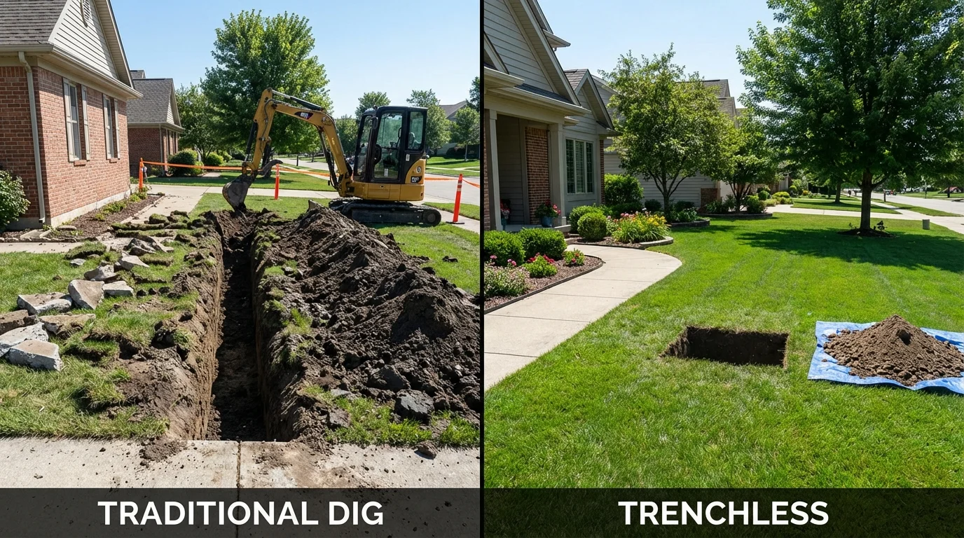 Trenchless sewer repair with minimal yard damage versus traditional excavation in Nelsonville, OH